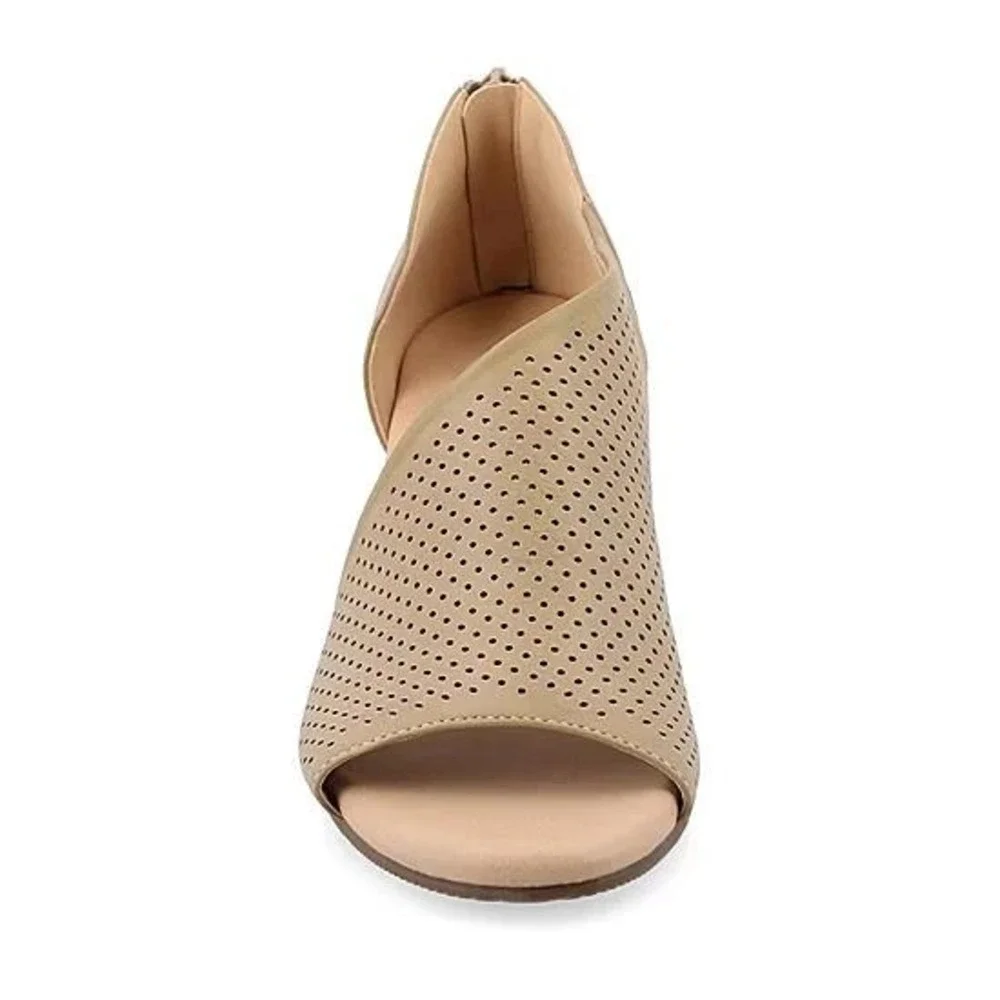 Journee Collection Aretha Taupe Perforated Wedge Sandals Womens 7WD Wide Width